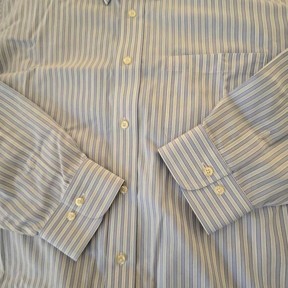 Brooks Brothers Mens Stripe Slim Fit Non-Iron Button Down Shirt Blue Size 17.5 - Picture 6 of 12